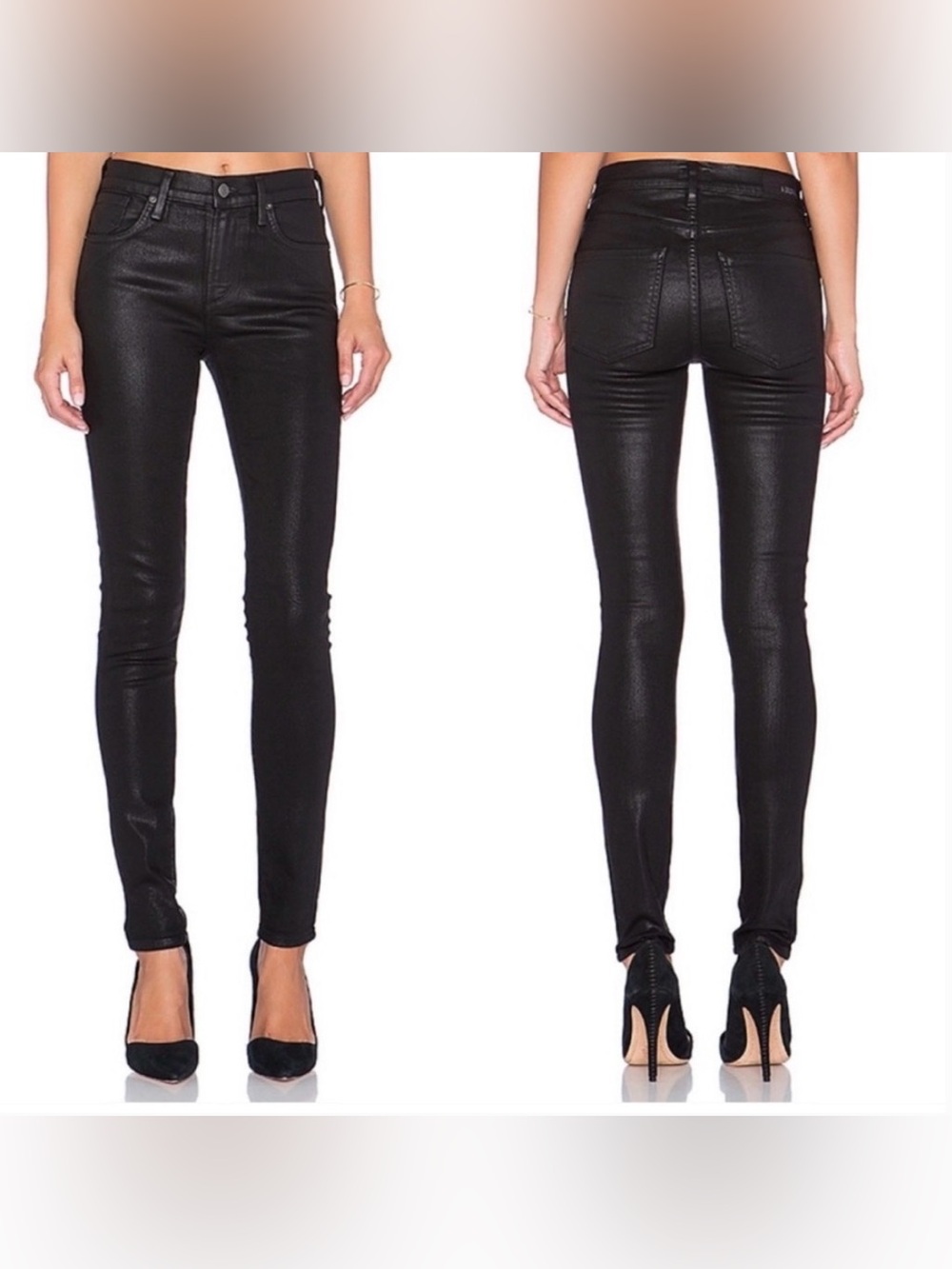 AGOLDE Sophie Coated Black High-Rise Skinny Jeans, size 26